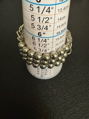 Chunky Silver-Tone Beaded and Chain Bracelet- Silver